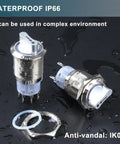 22mm Latching Selector Rotary Switch Three Position With 2NO 2NC Contacts, 12-24VDC, waterproof anti vandal metal switch