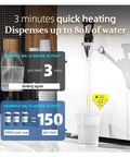 Straight Up Instant Hot Water Dispenser Tankless Electric Heater With Digital Display 2500W Rapid Boil 304 Stainless Filter showing 80L water output in 3 minutes.
