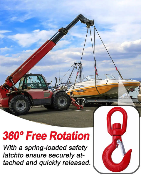 1 Ton Swivel Lifting Hook With Safety Latch Industrial Grade Heavy Duty Alloy Steel One Piece Casting Heat Treated With Waterproof Galvanized Coating Corrosion Resistant For Rigging Hoisting used to lift a boat with a crane