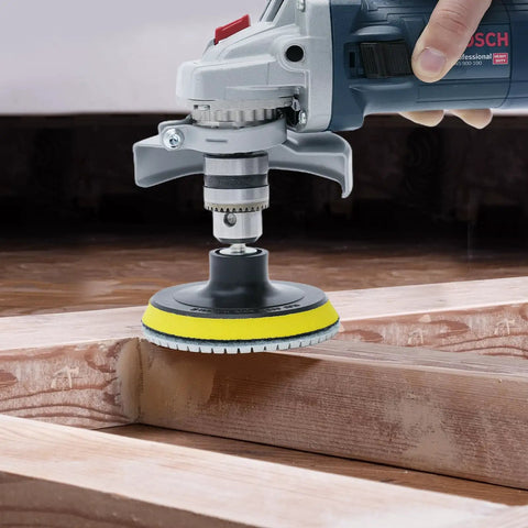 4 Inch Diamond Wet Polishing Pads Kit With Backer Pad 50 To 6000 Grit used on wood surface with drill