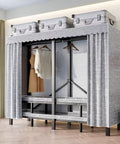 Kickass Heavy Duty Foldable Wardrobe Closet Rack With Sturdy Fabric Cover Freestanding Clothes Armoire System with clothes and suitcases.