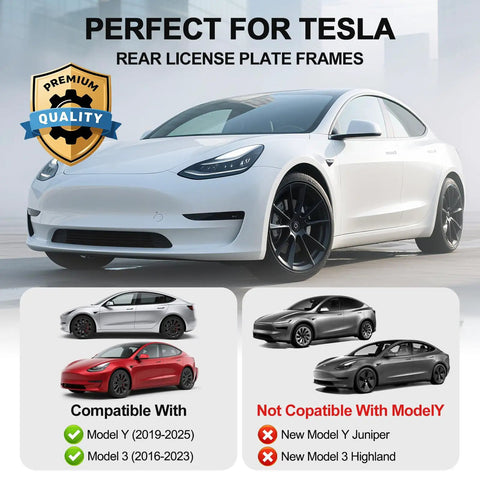 Rear License Plate Frame And Holder For Tesla Model 3 And Model Y 2017-2023 2020-2024 No Fuss Anti Theft Screw Kit Included Durable OEM Replacement 109684400B Easy Install Keeps Plate Secure Weatherproof And Scratch Resistant compatibility chart