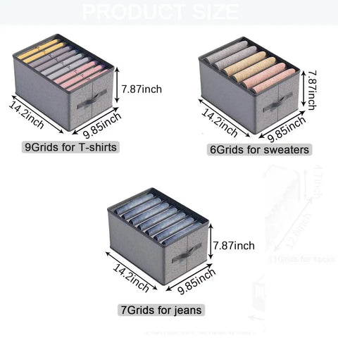 6 Pack Clothes Drawer Organizer Set With Built In PP Board For Jeans, Sweaters, T Shirts, Thin Coats, And Dresses, Stackable Storage Bins