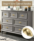 Old School Cool Vintage Brass Cup Knobs With Yellow Bronze Antique Finish For Dresser And Cabinet Drawer Upgrade on grey dresser.