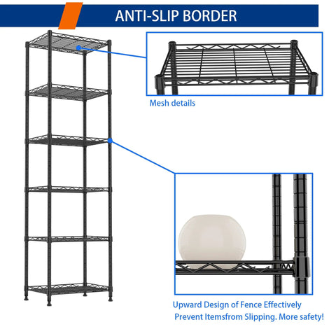 Heavy Duty Six Tier Wire Shelving Rack With Rust Proof Steel Coating Adjustable Storage Shelves For Kitchen Laundry Pantry Organization Rock Solid Frame Holds 600 Pounds No Sweat Assembly Black