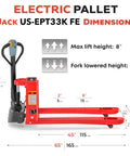 TEXLIFT 3300 Lb Full Electric Power Pallet Jack Standard Duty Pallet Truck showing dimensions and features with 48-inch forks.