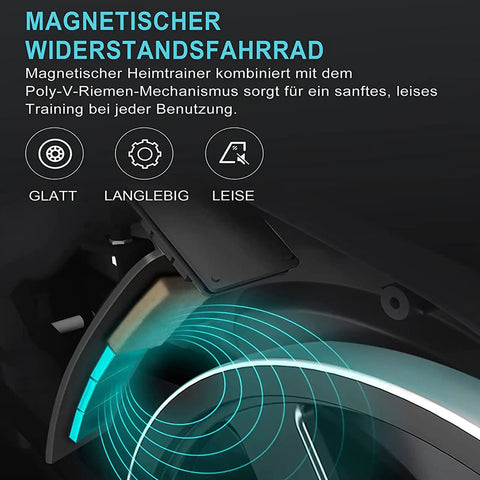 "Quiet Indoor Cycling Bike With LCD Monitor And Heart Rate Tracking, illustrating magnetic resistance system in use."