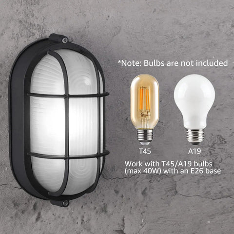 8.5 Inch Nautical Bulkhead Light Fixture For Outdoor Walls And Ceilings, Built Tough Aluminum With Frosted Glass, E26 Base, Oval Design