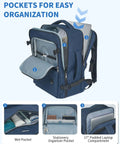 Underseat Travel Backpack Fits Spirit And Frontier Personal Item 18x13.5x8 Inches With Wet Pocket 17 Inch Laptop Compartment Navy Blue