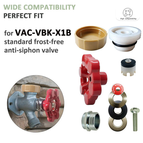 Outdoor Faucet Repair Kit With Anti Siphon Frostproof Valve And Vacuum Breaker For VACVBKX1B components displayed