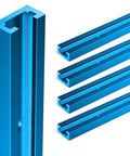 8 Pack Aluminum T Tracks For Woodworking, 48 Inch Length, Light Blue Double Cut Profile, predrilled holes visible