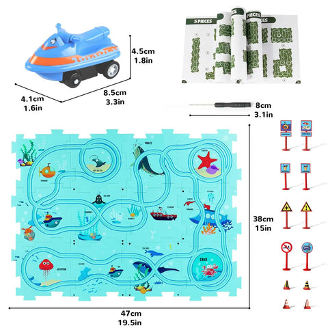 Ocean Edition Puzzle Track Car Play Set For Kids Ages 3 To 6 With Vehicles And Car Tracks Educational Water Scooter Theme Toy