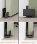 Two Pack Adjustable U Shape Barn Door Floor Guides for floor and wall mount installation in black steel finish, visible installed