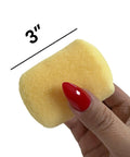 Close-up of 3-inch polyester paint roller refill in hand, part of 12 Pack 3 Inch Polyester Paint Roller Refills No Shed Pro Grade Premium