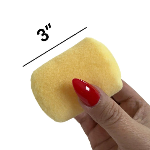Close-up of 3-inch polyester paint roller refill in hand, part of 12 Pack 3 Inch Polyester Paint Roller Refills No Shed Pro Grade Premium
