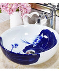 Top Shelf Hand Painted Ceramic Vessel Sink Round Bathroom Basin Vintage Style Vanity Bowl Above Counter Washbasin with floral design