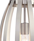 Close-up of Farah One Light Indoor Pendant in Brushed Nickel Finish, Sloped Ceiling Compatible showcasing open geometric frame.