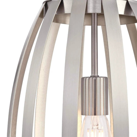 Close-up of Farah One Light Indoor Pendant in Brushed Nickel Finish, Sloped Ceiling Compatible showcasing open geometric frame.