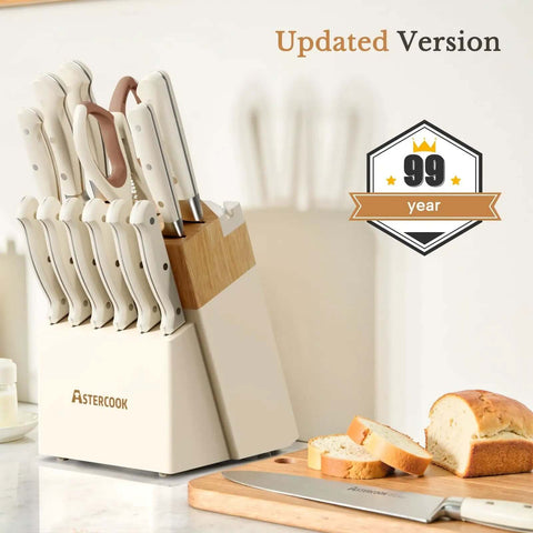 14 Piece Full Tang Kitchen Knife Set With Wood Block Sharpener Dishwasher Safe Anti Slip Ergonomic Handles High Carbon Stainless Steel Blades Ideal Valentine Gift Utensil Set For Kitchen Pros
