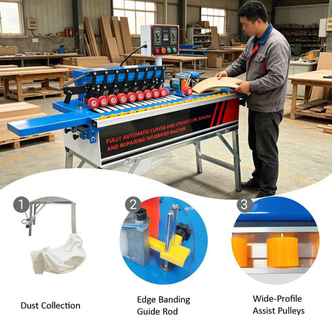 Knockout Automatic Woodworking Edge Bander For Curved And Straight Boards 110V in industrial workshop with edge banding setup.