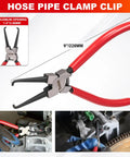 Close-up of red hose clamp pliers from Six Piece Fuel Line Pliers Set For Auto Repair With Hose Clamp Pliers Panel Removal Tool Hose Removal Pliers 30 Degree Push Pin Pliers And Two Electrical Disconnect Tools All In Durable Storage Bag Built For DIY Car Repair