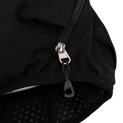 Close-up of zipper on Hydration Vest Pack With Breathable Nylon Water Bladder Compatible Adjustable Chest Straps Multiple Pockets