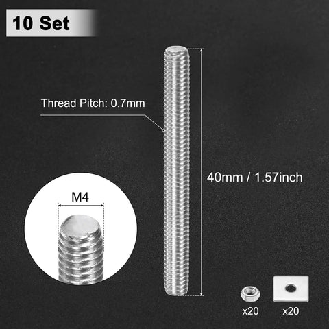 Rugged M4x40mm Stainless Threaded Rod Set With Nuts And Washers 304 Stainless Steel Built To Last Fully Threaded Bar Studs