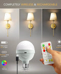 Modern Wireless Wall Sconces Set Of Two with gold finish, remote, and adjustable brightness for accent lighting.