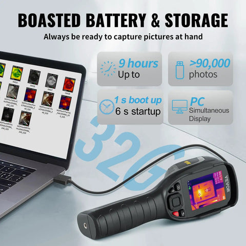 Thermal Imaging Camera With 240x180 IR Resolution And 20Hz Refresh Rate Minus 4F To 662F Temperature Range 16GB Built In SD Card