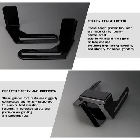 Two Piece Bench Grinder Tool Rest Bracket Set Built From Heavy Duty Carbon Steel For Your Grinder Polisher Pro Grade Sturdy Mounting Keeps It Steady Fits 150 And 200 Size Grinders Easy Install And Adjustment top and side view