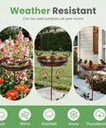 35.4 Inch Tall Vintage Metal Bird Bath With 12 Inch Diameter Bowl And 2.2 Inch Deep Removable For Easy Cleaning Freestanding Garden Yard Decor With Scrollwork And Leaf Accents Go To Backyard Centerpiece For Bird Watching in garden settings.