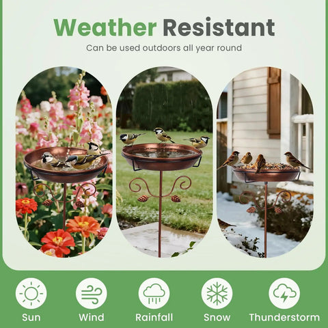 35.4 Inch Tall Vintage Metal Bird Bath With 12 Inch Diameter Bowl And 2.2 Inch Deep Removable For Easy Cleaning Freestanding Garden Yard Decor With Scrollwork And Leaf Accents Go To Backyard Centerpiece For Bird Watching in garden settings.