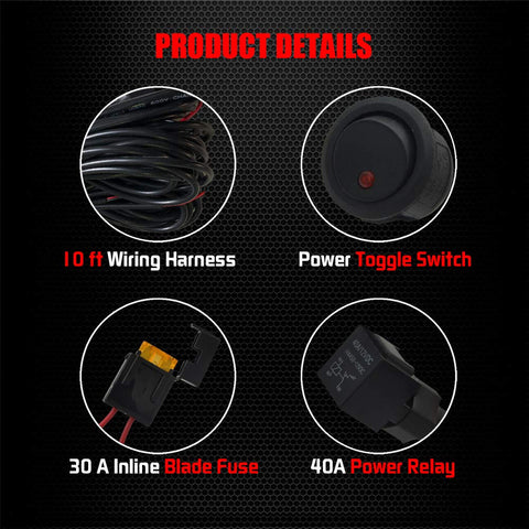 4 Lead LED Rock Light Wiring Harness Kit With 2 Extension Wires Relay Fuse And Switch for Offroad Pods and Work Lights closeup