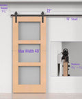 Orb Oil Rubbed Bronze Sliding Barn Door Hardware Kit With 6.6 Foot Track Rails installed on wooden door with J shape rollers