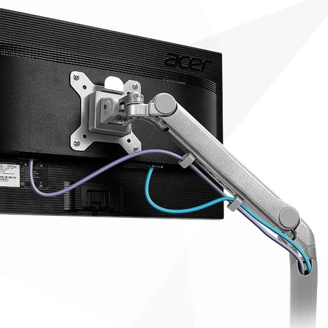 Rock Solid Dual Monitor Arms For 17 To 32 Inch Screens With Mechanical Spring Tension and Smooth Glide aluminum arm mounted on Acer monitor.