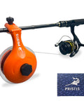 Fishing Line Winder And Reel Spooler Kit With Unwinding System attached to rod with spinning reel and carrying case visible