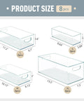 Kick Clutter To The Curb With These 8 Pack Freezer Organizer Bins Featuring Reinforced Handles And Thickened Food Grade Plastic For Fridge Pantry Storage That Really Keeps Your Kitchen Game Strong, showing sizes.