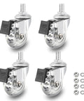 Premium 2 Inch Polyurethane Gel Caster Wheels With M8x15mm Threaded Stem And Secure Locking Brake set of 4 with clear wheels and hardware.