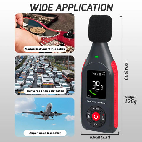 Digital Sound Level Meter With Recording And USB Rechargeable Power, 30 To 130 dB Range, 31,000 Data Logs, Three Color Alarm Lights, PC Data Export For Windows, Easy Setup For Home, Classrooms, Offices, And Industrial Environments, 16cm handheld