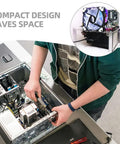 Person assembling a computer using Open Air PC Case Bracket for Micro ATX Motherboards Open Frame Rig Stand Compact Chassis Stable Base.