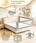 Kid Friendly Three Piece Bed Rail Guard For Toddlers And Babies With Height Adjustable Guard And Headboard Rod on bed