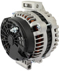Beefed Up 150Amp 12V Alternator Fits Chevy Trailblazer 4.2L 2007-2009 GMC Envoy 4.2L 2007-2009 Isuzu Ascender 4.2L 2007-2008 Saab Nine Seven X 4.2L 2007-2009 CW Six Groove Pulley 8498, close-up view of alternator with six groove pulley and clockwise rotation design.