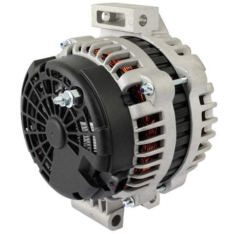 Beefed Up 150Amp 12V Alternator Fits Chevy Trailblazer 4.2L 2007-2009 GMC Envoy 4.2L 2007-2009 Isuzu Ascender 4.2L 2007-2008 Saab Nine Seven X 4.2L 2007-2009 CW Six Groove Pulley 8498, close-up view of alternator with six groove pulley and clockwise rotation design.