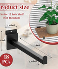 12 Inch Black Slatwall Shelf Brackets Set Of 18 Heavy Duty Metal Slatwall Hooks And Display Hangers for Garage and Retail