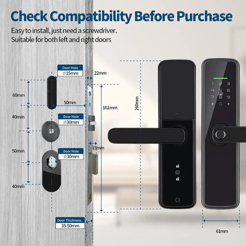 Slick Smart Fingerprint Door Lock With Built In Wifi And Tuya App Remote Control Delivers Game Changing Keyless Entry Via Electronic Digital Keypad dimensions on a door.