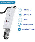 Drawer Outlet Kit With Four USB C PD30W Fast Chargers Plus Two USB A And Two Tamper Resistant Outlets, white power strip