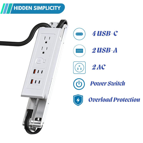 Drawer Outlet Kit With Four USB C PD30W Fast Chargers Plus Two USB A And Two Tamper Resistant Outlets, white power strip