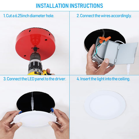 Installation steps for Sixteen Pack Ultra Thin LED Recessed Lighting 6 Inch with Junction Box Aluminum Housing 3000K