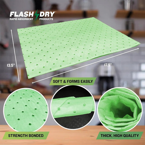 Chemical Spill Absorbent Pads 100 Count 17.5 By 13.5 Inches Heavy Duty Acid And Base Resistant With Fast Wicking