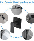 Wall Mount Shower Valve Rough-In Kit With Single Handle Tub Shower Mixer, Matte Black Bathroom Trim, Brass Construction shown with attachments.